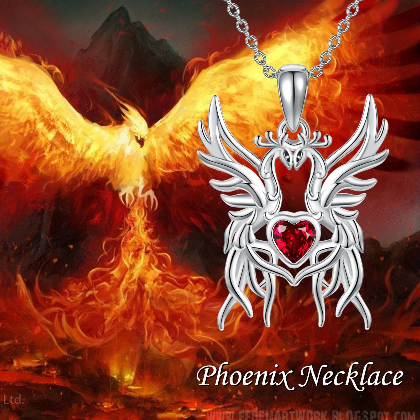 Phoenix Necklace 925 Sterling Silver Heart Phoenix Pendant Necklace